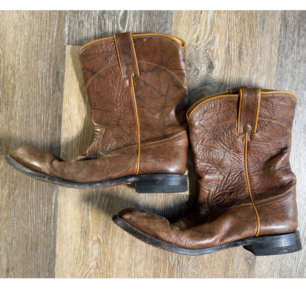 Justin Roper Boots Mens 9.5 D Brown Leather Round Toe Western 3163